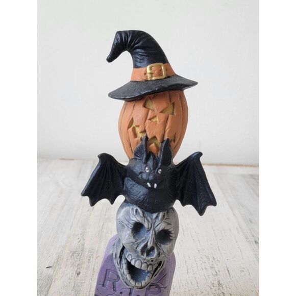 Pumpkin witch skull Tombstone totem pole Halloween figure - Picture 4 of 7